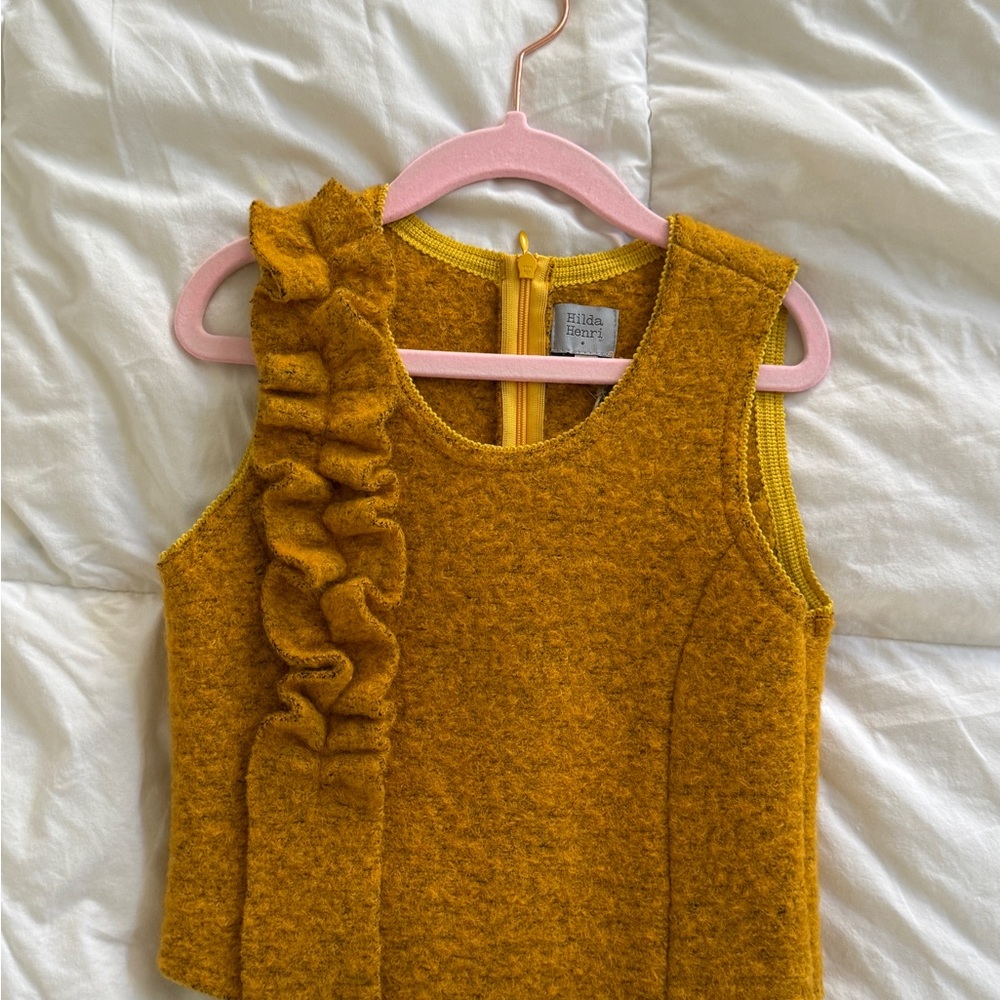 Girls' Mustard Ruffle Tank Top - Picture 2 of 7